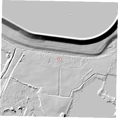 Shaded relief map of the ground around SL39PX, computed from Environment Agency LiDAR. The ground here sits at about 17 m above sea level and falls 21 m across the surrounding 800 m. Surface water reaching this point runs off ground lying to the west-south-west, 0.8 m higher.