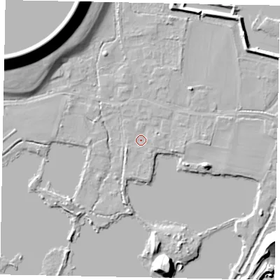 Shaded relief map of the ground around SL39QD, computed from Environment Agency LiDAR. The ground here sits at about 18 m above sea level and falls 20 m across the surrounding 800 m. Surface water reaching this point runs off ground lying to the north-north-east, 4.5 m higher.