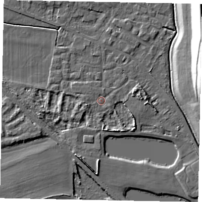 Shaded relief map of the ground around SL39QY, computed from Environment Agency LiDAR. The ground here sits at about 18 m above sea level and falls 21 m across the surrounding 800 m. Surface water reaching this point runs off ground lying to the west-south-west, 1.9 m higher.