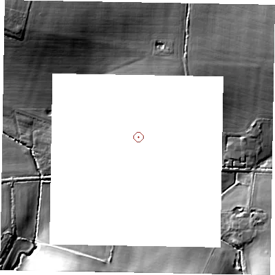 Shaded relief map of the ground around SL44QQ, computed from Environment Agency LiDAR. and falls 16 m across the surrounding 800 m.