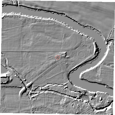 Shaded relief map of the ground around SL45JJ, computed from Environment Agency LiDAR. The ground here sits at about 21 m above sea level and falls 7 m across the surrounding 800 m. Surface water reaching this point runs off ground lying to the north-west, 0.5 m higher.