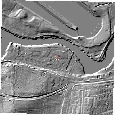 Shaded relief map of the ground around SL45TJ, computed from Environment Agency LiDAR. The ground here sits at about 21 m above sea level and falls 10 m across the surrounding 800 m. Surface water reaching this point runs off ground lying to the west-south-west, 0.9 m higher.
