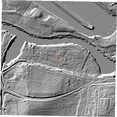 Shaded relief map of the ground around SL45TQ, computed from Environment Agency LiDAR. The ground here sits at about 21 m above sea level and falls 10 m across the surrounding 800 m. Surface water reaching this point runs off ground lying to the north-north-east, 0.8 m higher.