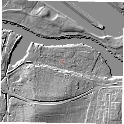 Shaded relief map of the ground around SL45UU, computed from Environment Agency LiDAR. The ground here sits at about 21 m above sea level and falls 10 m across the surrounding 800 m. Surface water reaching this point runs off ground lying to the south-south-west, 7.0 m higher.