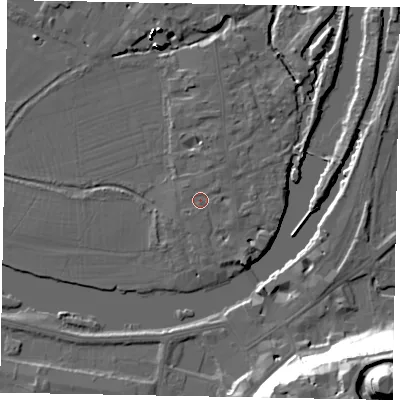 Shaded relief map of the ground around SL46AL, computed from Environment Agency LiDAR. The ground here sits at about 20 m above sea level and falls 48 m across the surrounding 800 m. Surface water reaching this point runs off ground lying to the south-south-east, 1.8 m higher.
