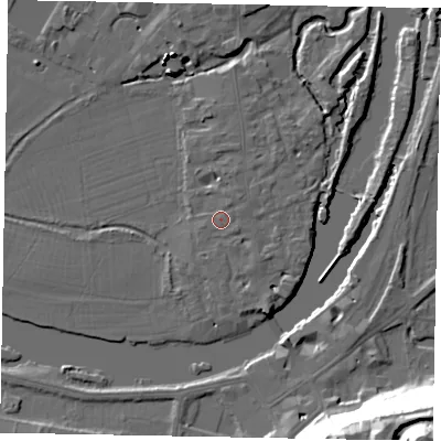 Shaded relief map of the ground around SL46BY, computed from Environment Agency LiDAR. The ground here sits at about 21 m above sea level and falls 48 m across the surrounding 800 m. Surface water reaching this point runs off ground lying to the north-east, 0.7 m higher.