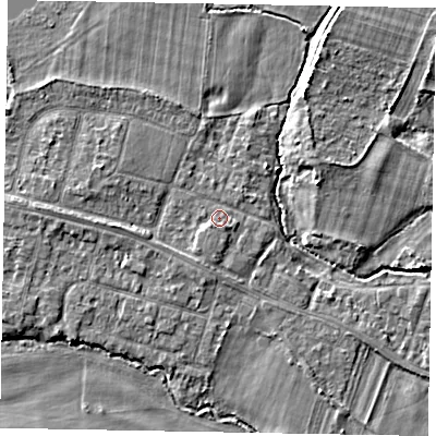 Shaded relief map of the ground around SL46JS, computed from Environment Agency LiDAR. The ground here sits at about 21 m above sea level and falls 4 m across the surrounding 800 m. Surface water reaching this point runs off ground lying to the west, 2.0 m higher.