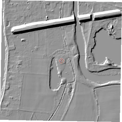 Shaded relief map of the ground around SL60EL, computed from Environment Agency LiDAR. The ground here sits at about 23 m above sea level and falls 13 m across the surrounding 800 m. Surface water reaching this point runs off ground lying to the west-south-west, 0.6 m higher.