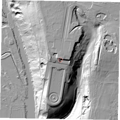 Shaded relief map of the ground around SL60JA, computed from Environment Agency LiDAR. The ground here sits at about 84 m above sea level and falls 67 m across the surrounding 800 m. Surface water reaching this point runs off ground lying to the north, 4.6 m higher.