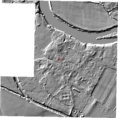 Shaded relief map of the ground around SL62AF, computed from Environment Agency LiDAR. The ground here sits at about 24 m above sea level and falls 4 m across the surrounding 800 m. Surface water reaching this point runs off ground lying to the west-north-west, 0.8 m higher.