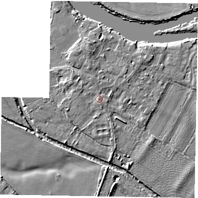 Shaded relief map of the ground around SL62AH, computed from Environment Agency LiDAR. The ground here sits at about 24 m above sea level and falls 13 m across the surrounding 800 m. Surface water reaching this point runs off ground lying to the north-west, 0.9 m higher.