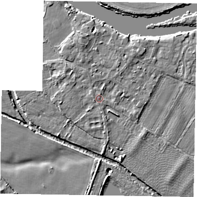 Shaded relief map of the ground around SL62AL, computed from Environment Agency LiDAR. The ground here sits at about 23 m above sea level and falls 14 m across the surrounding 800 m. Surface water reaching this point runs off ground lying to the west-south-west, 0.8 m higher.