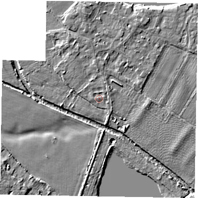 Shaded relief map of the ground around SL62AN, computed from Environment Agency LiDAR. The ground here sits at about 23 m above sea level and falls 16 m across the surrounding 800 m. Surface water reaching this point runs off ground lying to the north-north-east, 0.6 m higher.