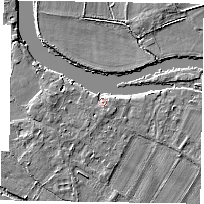 Shaded relief map of the ground around SL62AX, computed from Environment Agency LiDAR. The ground here sits at about 23 m above sea level and falls 4 m across the surrounding 800 m. Surface water reaching this point runs off ground lying to the south-south-east, 3.0 m higher.