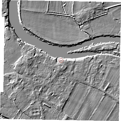 Shaded relief map of the ground around SL62AY, computed from Environment Agency LiDAR. The ground here sits at about 23 m above sea level and falls 4 m across the surrounding 800 m. Surface water reaching this point runs off ground lying to the south, 3.0 m higher.
