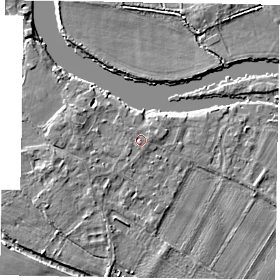 Shaded relief map of the ground around SL62BA, computed from Environment Agency LiDAR. The ground here sits at about 24 m above sea level and falls 4 m across the surrounding 800 m. Surface water reaching this point runs off ground lying to the east-north-east, 1.2 m higher.