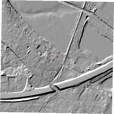 Shaded relief map of the ground around SL62DH, computed from Environment Agency LiDAR. The ground here sits at about 24 m above sea level and falls 19 m across the surrounding 800 m. Surface water reaching this point runs off ground lying to the west-south-west, 5.5 m higher.