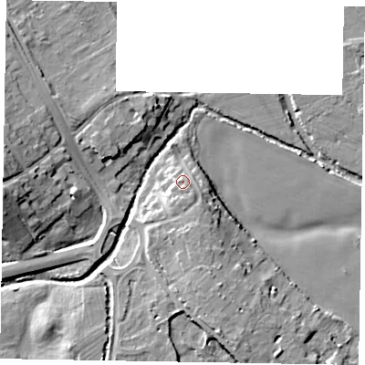 Shaded relief map of the ground around SL62ES, computed from Environment Agency LiDAR. The ground here sits at about 27 m above sea level and falls 13 m across the surrounding 800 m. Surface water reaching this point runs off ground lying to the south-south-east, 4.1 m higher.