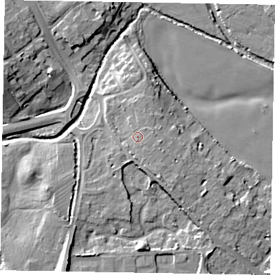 Shaded relief map of the ground around SL62EW, computed from Environment Agency LiDAR. The ground here sits at about 29 m above sea level and falls 13 m across the surrounding 800 m. Surface water reaching this point runs off ground lying to the east-north-east, 1.9 m higher.