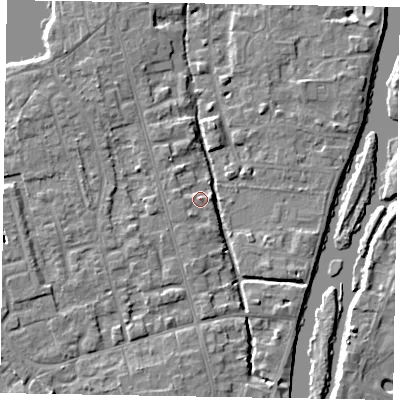 Shaded relief map of the ground around SL68DH, computed from Environment Agency LiDAR. The ground here sits at about 24 m above sea level and falls 5 m across the surrounding 800 m. Surface water reaching this point runs off ground lying to the south-south-west, 1.2 m higher.