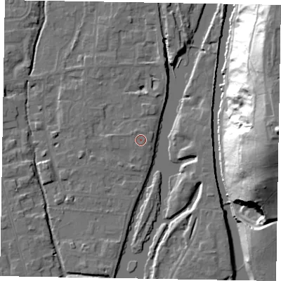 Shaded relief map of the ground around SL68PH, computed from Environment Agency LiDAR. The ground here sits at about 24 m above sea level and falls 48 m across the surrounding 800 m. Surface water reaching this point runs off ground lying to the north-north-west, 0.7 m higher.