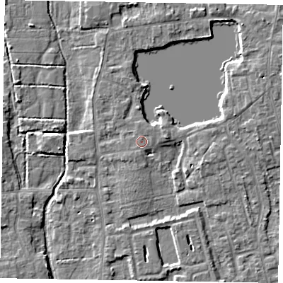 Shaded relief map of the ground around SL68SW, computed from Environment Agency LiDAR. The ground here sits at about 25 m above sea level and falls 4 m across the surrounding 800 m. Surface water reaching this point runs off ground lying to the north-east, 0.6 m higher.