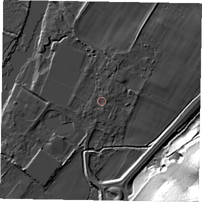 Shaded relief map of the ground around SL71RR, computed from Environment Agency LiDAR. The ground here sits at about 29 m above sea level and falls 59 m across the surrounding 800 m. Surface water reaching this point runs off ground lying to the west-south-west, 1.1 m higher.