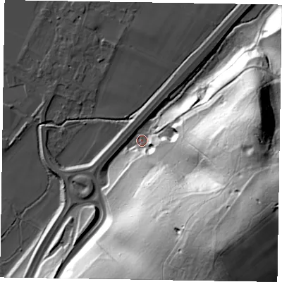 Shaded relief map of the ground around SL71RX, computed from Environment Agency LiDAR. The ground here sits at about 29 m above sea level and falls 85 m across the surrounding 800 m. Surface water reaching this point runs off ground lying to the east-south-east, 83.2 m higher.