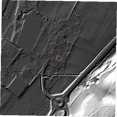 Shaded relief map of the ground around SL71SD, computed from Environment Agency LiDAR. The ground here sits at about 29 m above sea level and falls 76 m across the surrounding 800 m. Surface water reaching this point runs off ground lying to the north-west, 0.6 m higher.