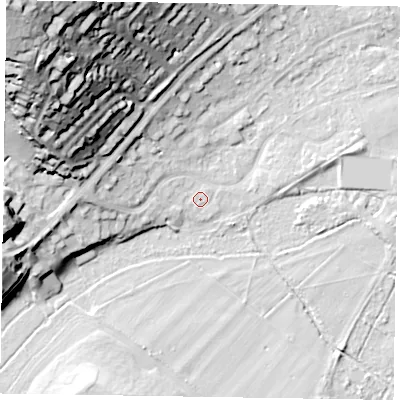 Shaded relief map of the ground around SL72BB, computed from Environment Agency LiDAR. The ground here sits at about 29 m above sea level and falls 49 m across the surrounding 800 m. Surface water reaching this point runs off ground lying to the west-north-west, 1.4 m higher.