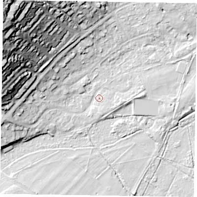 Shaded relief map of the ground around SL72BE, computed from Environment Agency LiDAR. The ground here sits at about 29 m above sea level and falls 45 m across the surrounding 800 m. Surface water reaching this point runs off ground lying to the west-north-west, 33.9 m higher.