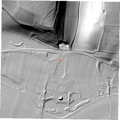 Shaded relief map of the ground around SL72HG, computed from Environment Agency LiDAR. The ground here sits at about 31 m above sea level and falls 62 m across the surrounding 800 m. Surface water reaching this point runs off ground lying to the north-east, 4.3 m higher.