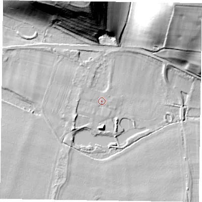 Shaded relief map of the ground around SL72TA, computed from Environment Agency LiDAR. The ground here sits at about 31 m above sea level and falls 51 m across the surrounding 800 m. Surface water reaching this point runs off ground lying to the north-north-east, 4.3 m higher.
