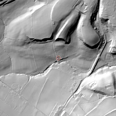 Shaded relief map of the ground around SN105LL, computed from Environment Agency LiDAR. The ground here sits at about 81 m above sea level and falls 59 m across the surrounding 800 m. Surface water reaching this point runs off ground lying to the north-north-east, 45.1 m higher.