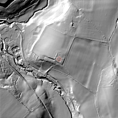 Shaded relief map of the ground around SN110LT, computed from Environment Agency LiDAR. The ground here sits at about 80 m above sea level and falls 34 m across the surrounding 800 m. Surface water reaching this point runs off ground lying to the north-east, 1.8 m higher.