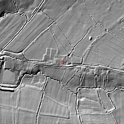Shaded relief map of the ground around SN110NT, computed from Environment Agency LiDAR. The ground here sits at about 89 m above sea level and falls 10 m across the surrounding 800 m. Surface water reaching this point runs off ground lying to the east-south-east, 1.3 m higher.