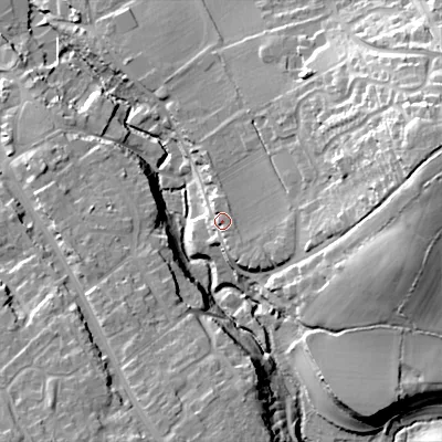 Shaded relief map of the ground around SN118EA, computed from Environment Agency LiDAR. The ground here sits at about 78 m above sea level and falls 32 m across the surrounding 800 m. Surface water reaching this point runs off ground lying to the north-north-east, 2.7 m higher.