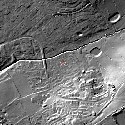 Shaded relief map of the ground around SN118PJ, computed from Environment Agency LiDAR. The ground here sits at about 71 m above sea level and falls 32 m across the surrounding 800 m. Surface water reaching this point runs off ground lying to the south-east, 6.0 m higher.