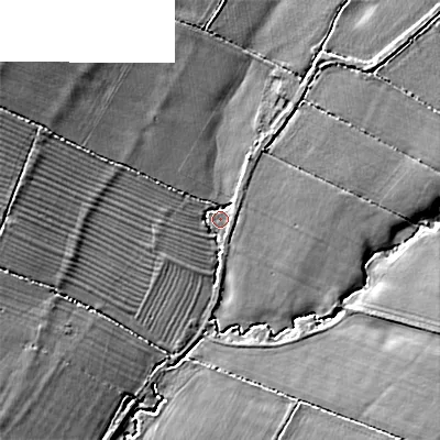 Shaded relief map of the ground around SN118TA, computed from Environment Agency LiDAR. The ground here sits at about 89 m above sea level and falls 10 m across the surrounding 800 m. Surface water reaching this point runs off ground lying to the north-west, 7.9 m higher.