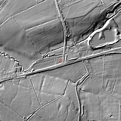 Shaded relief map of the ground around SN118UH, computed from Environment Agency LiDAR. The ground here sits at about 87 m above sea level and falls 14 m across the surrounding 800 m. Surface water reaching this point runs off ground lying to the north-east, 9.3 m higher.