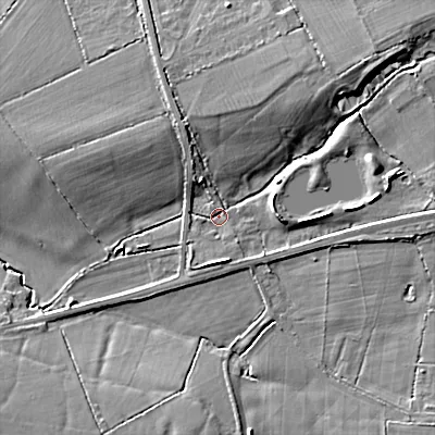 Shaded relief map of the ground around SN118UJ, computed from Environment Agency LiDAR. The ground here sits at about 88 m above sea level and falls 13 m across the surrounding 800 m. Surface water reaching this point runs off ground lying to the north-east, 8.8 m higher.