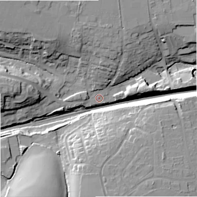 Shaded relief map of the ground around SN139EZ, computed from Environment Agency LiDAR. The ground here sits at about 78 m above sea level and falls 25 m across the surrounding 800 m. Surface water reaching this point runs off ground lying to the north-west, 20.0 m higher.