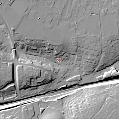 Shaded relief map of the ground around SN139NH, computed from Environment Agency LiDAR. The ground here sits at about 82 m above sea level and falls 31 m across the surrounding 800 m. Surface water reaching this point runs off ground lying to the north-north-west, 15.8 m higher.