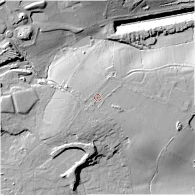 Shaded relief map of the ground around SN139RW, computed from Environment Agency LiDAR. The ground here sits at about 109 m above sea level and falls 39 m across the surrounding 800 m. Surface water reaching this point runs off ground lying to the south-west, 2.2 m higher.