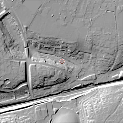 Shaded relief map of the ground around SN139UX, computed from Environment Agency LiDAR. The ground here sits at about 81 m above sea level and falls 31 m across the surrounding 800 m. Surface water reaching this point runs off ground lying to the north-west, 23.9 m higher.