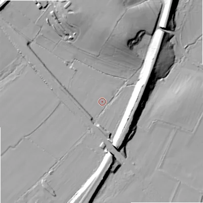 Shaded relief map of the ground around SN140UW, computed from Environment Agency LiDAR. The ground here sits at about 55 m above sea level and falls 27 m across the surrounding 800 m. Surface water reaching this point runs off ground lying to the south-east, 16.3 m higher.