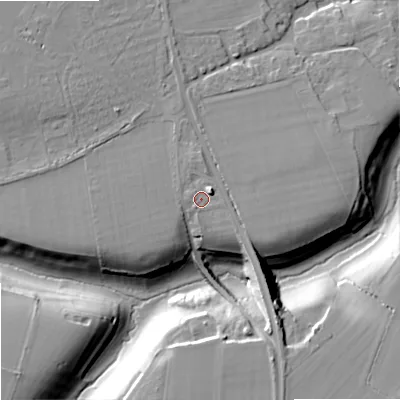 Shaded relief map of the ground around SN146BN, computed from Environment Agency LiDAR. The ground here sits at about 92 m above sea level and falls 20 m across the surrounding 800 m. Surface water reaching this point runs off ground lying to the north-east, 2.3 m higher.