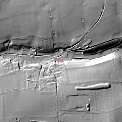 Shaded relief map of the ground around SN147LP, computed from Environment Agency LiDAR. The ground here sits at about 112 m above sea level and falls 28 m across the surrounding 800 m. Surface water reaching this point runs off ground lying to the south-south-east, 15.3 m higher.
