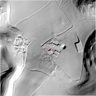 Shaded relief map of the ground around SN148BJ, computed from Environment Agency LiDAR. The ground here sits at about 131 m above sea level and falls 81 m across the surrounding 800 m. Surface water reaching this point runs off ground lying to the north, 18.9 m higher.