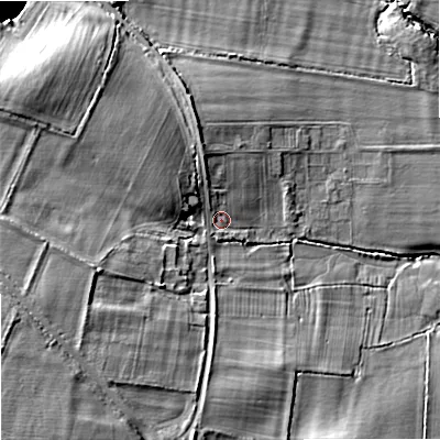 Shaded relief map of the ground around SN152NU, computed from Environment Agency LiDAR. The ground here sits at about 48 m above sea level and falls 17 m across the surrounding 800 m. Surface water reaching this point runs off ground lying to the north-west, 4.5 m higher.